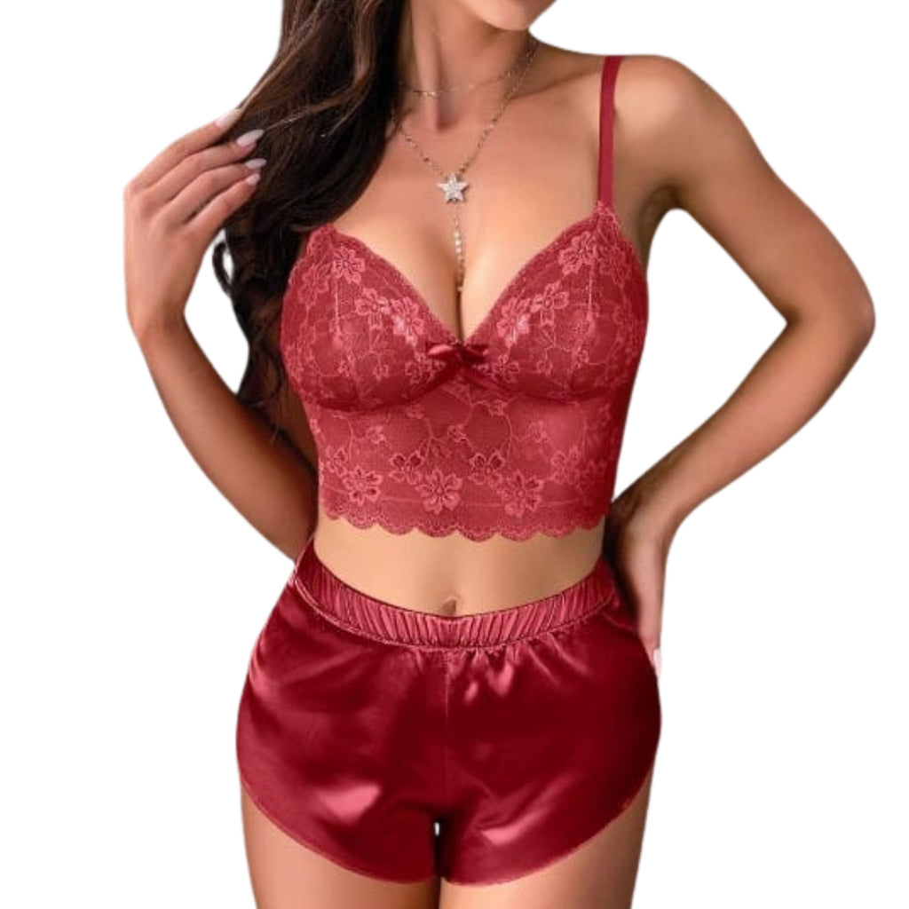 Lace Satin Pajama Set
