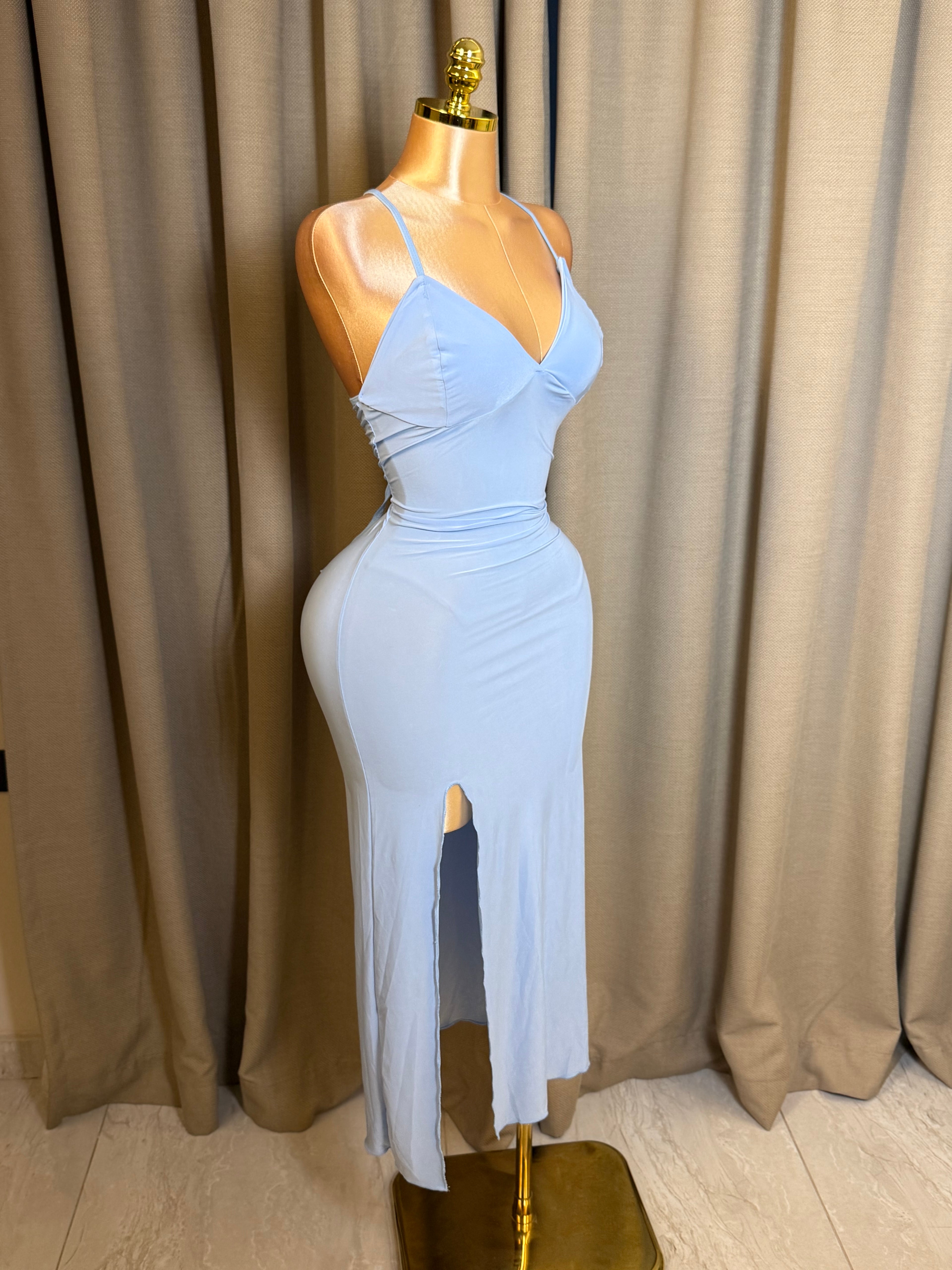 V-Neck High-Slit Backless Maxi