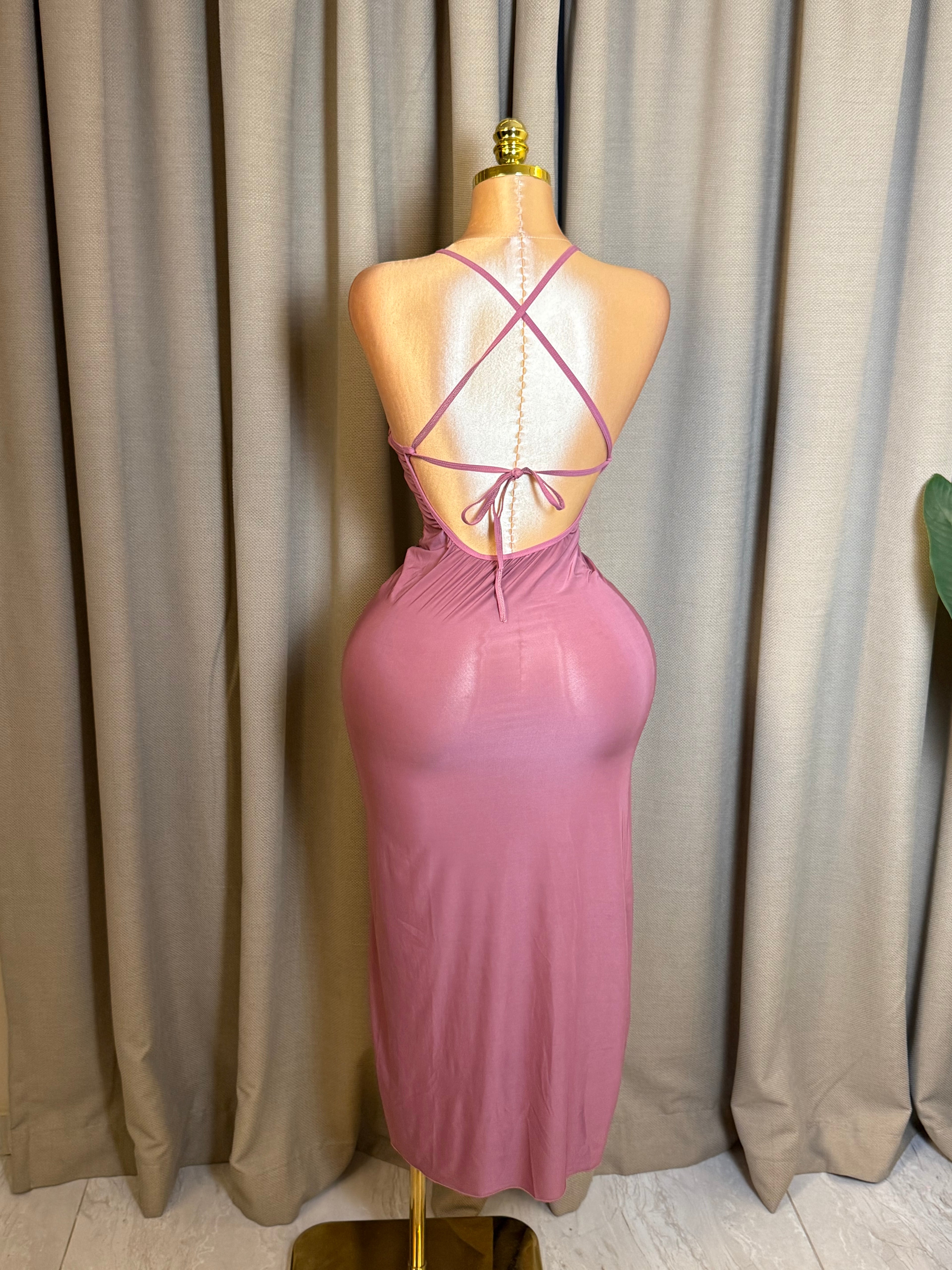 V-Neck High-Slit Backless Maxi