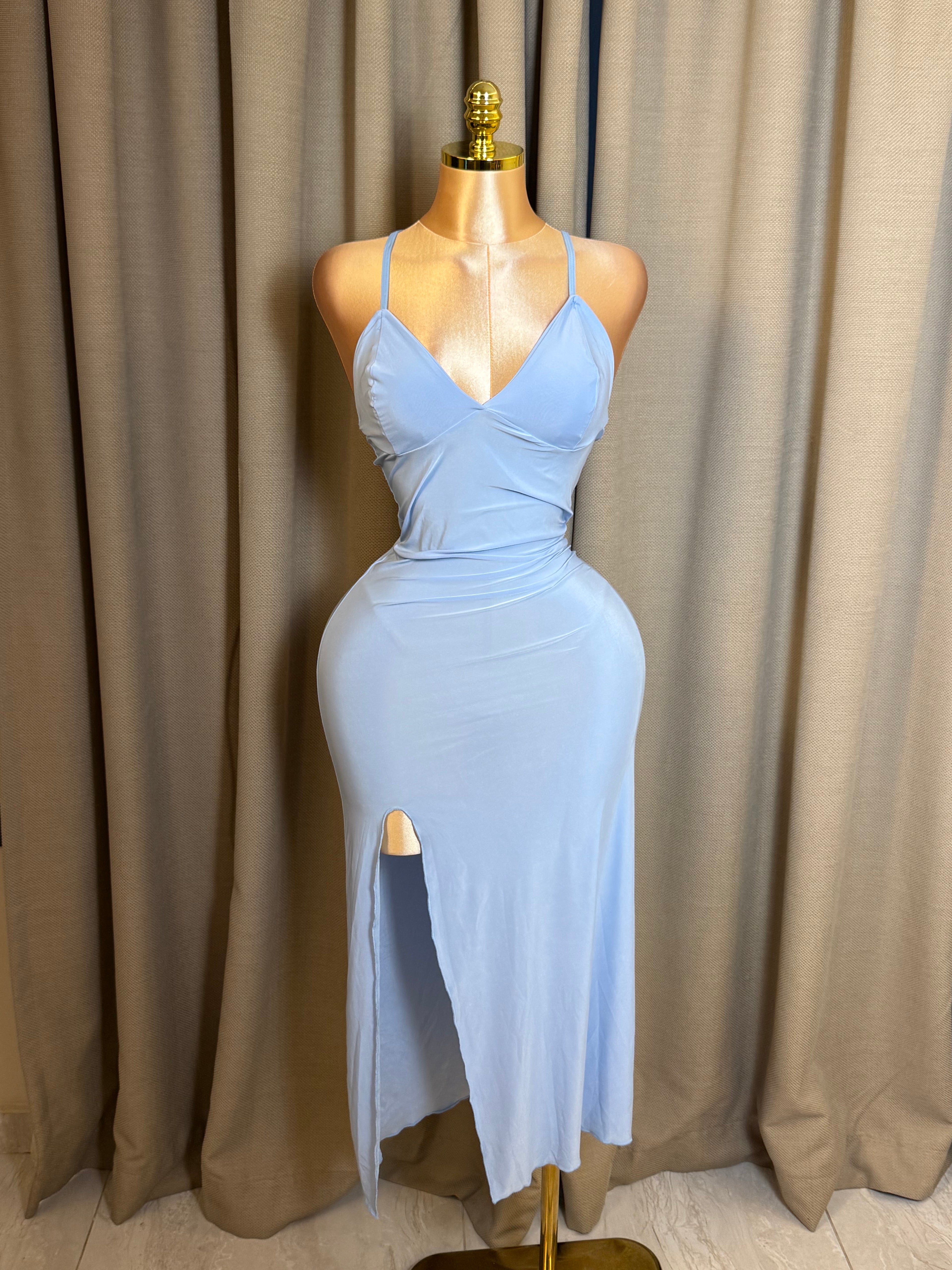 V-Neck High-Slit Backless Maxi