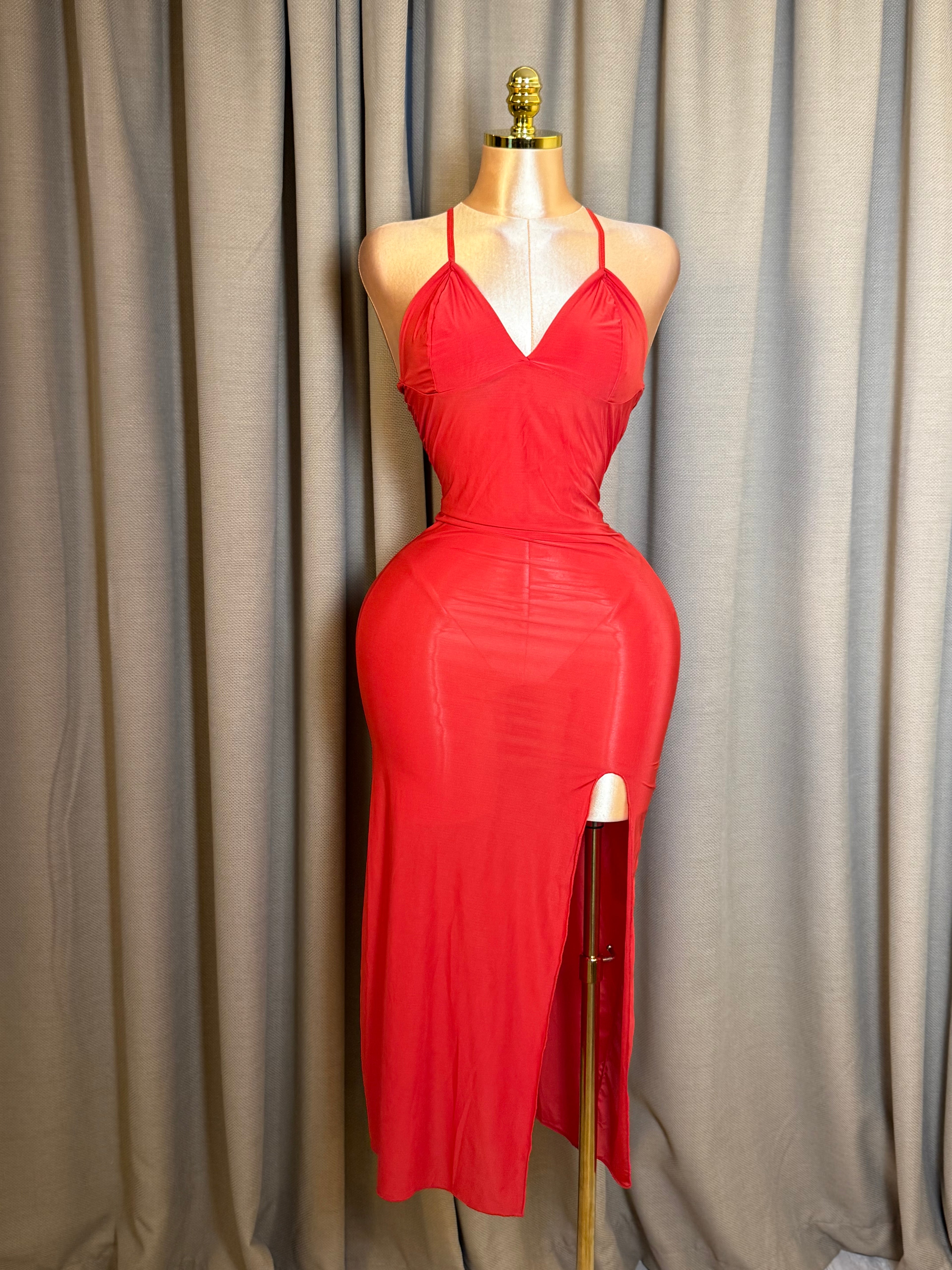 V-Neck High-Slit Backless Maxi