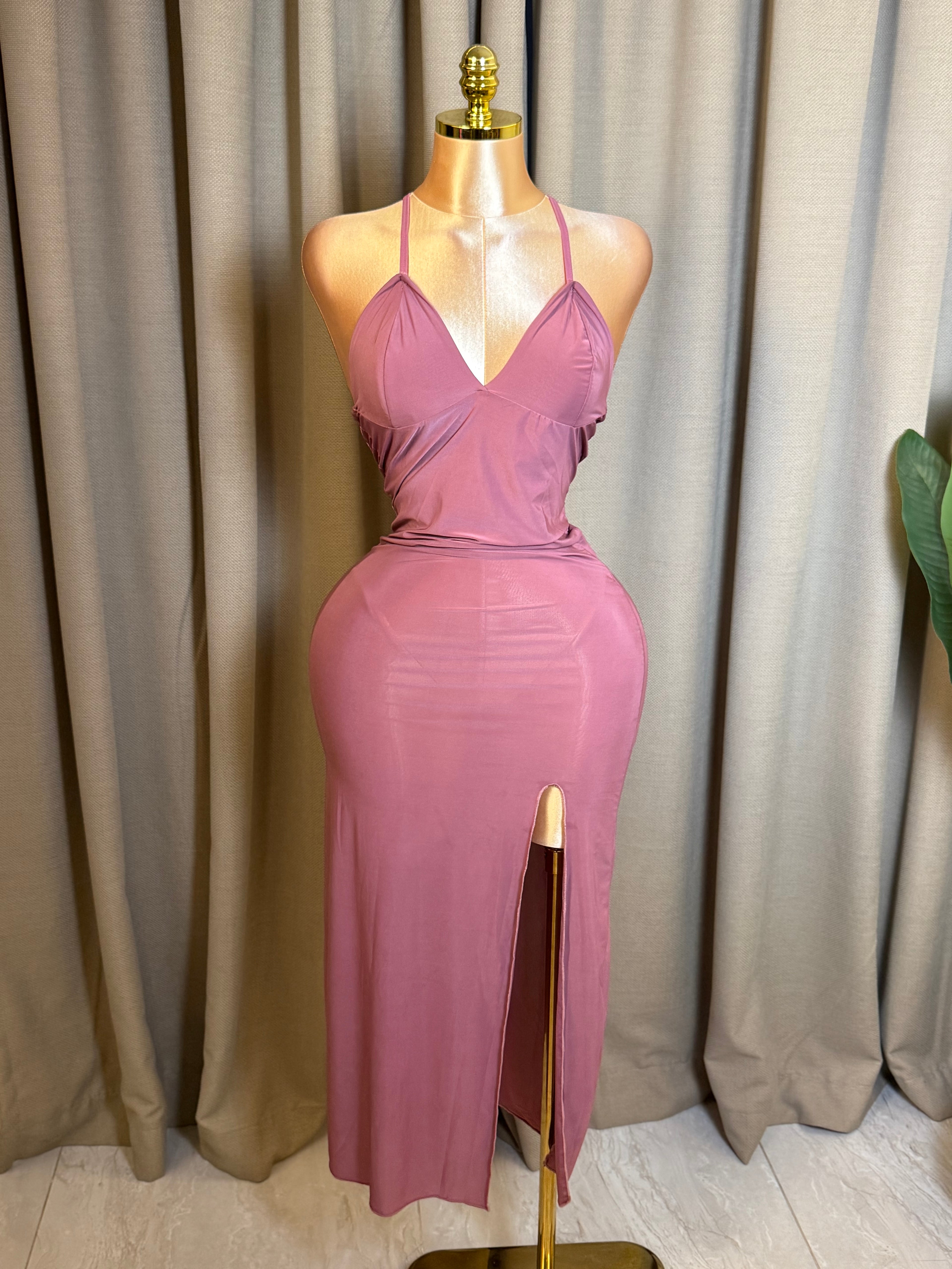 V-Neck High-Slit Backless Maxi