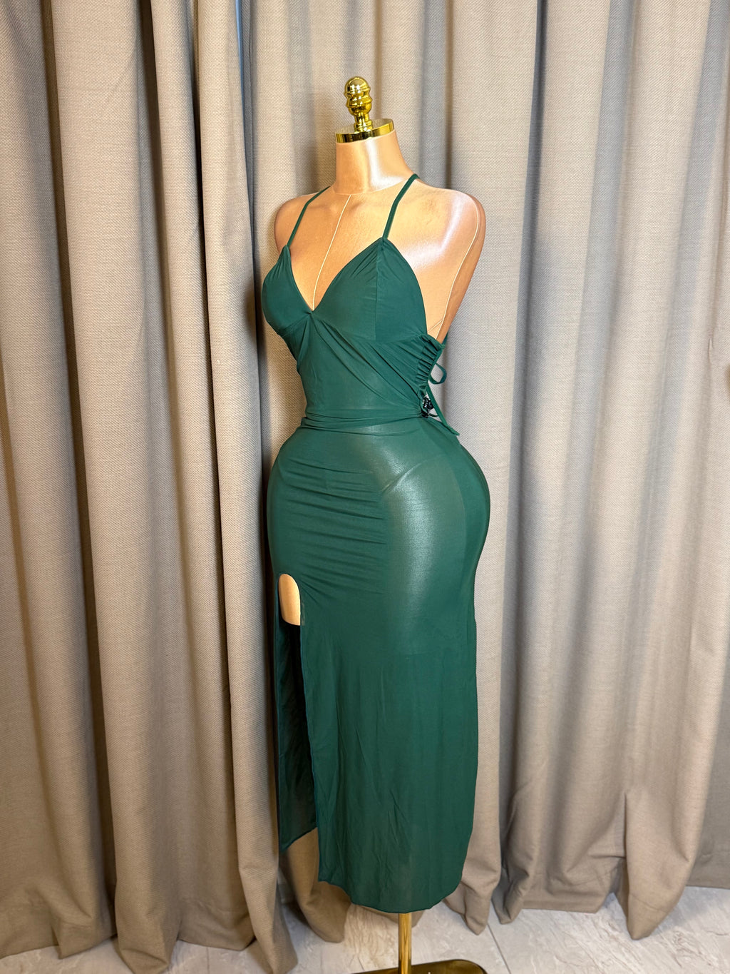 V-Neck High-Slit Backless Maxi