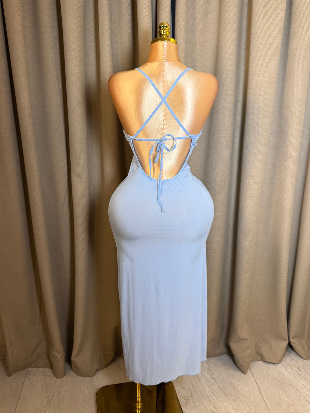 V-Neck High-Slit Backless Maxi