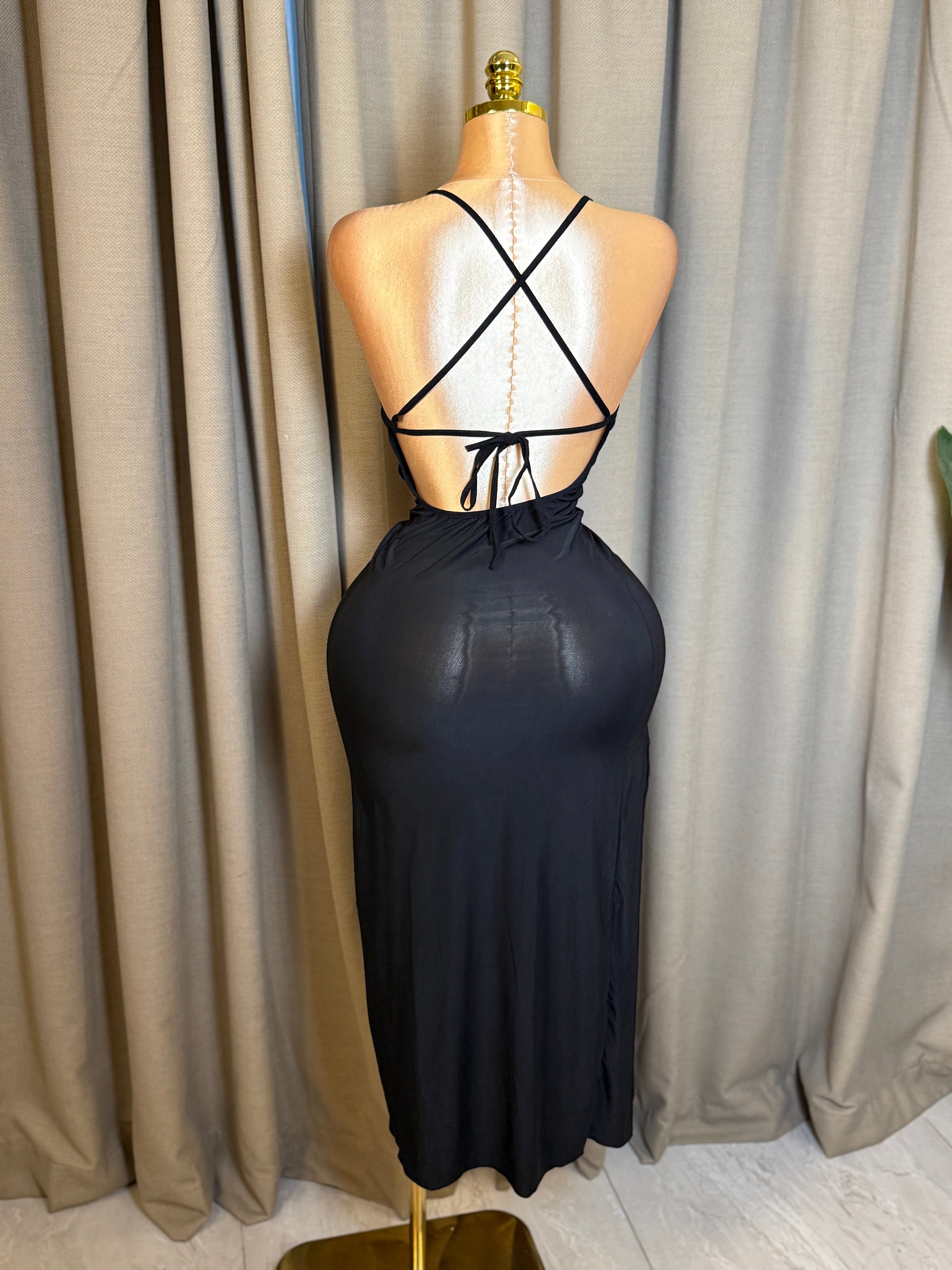 V-Neck High-Slit Backless Maxi