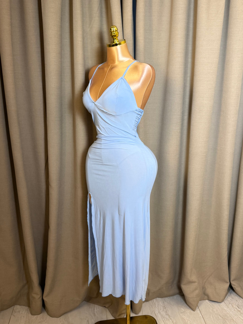 V-Neck High-Slit Backless Maxi