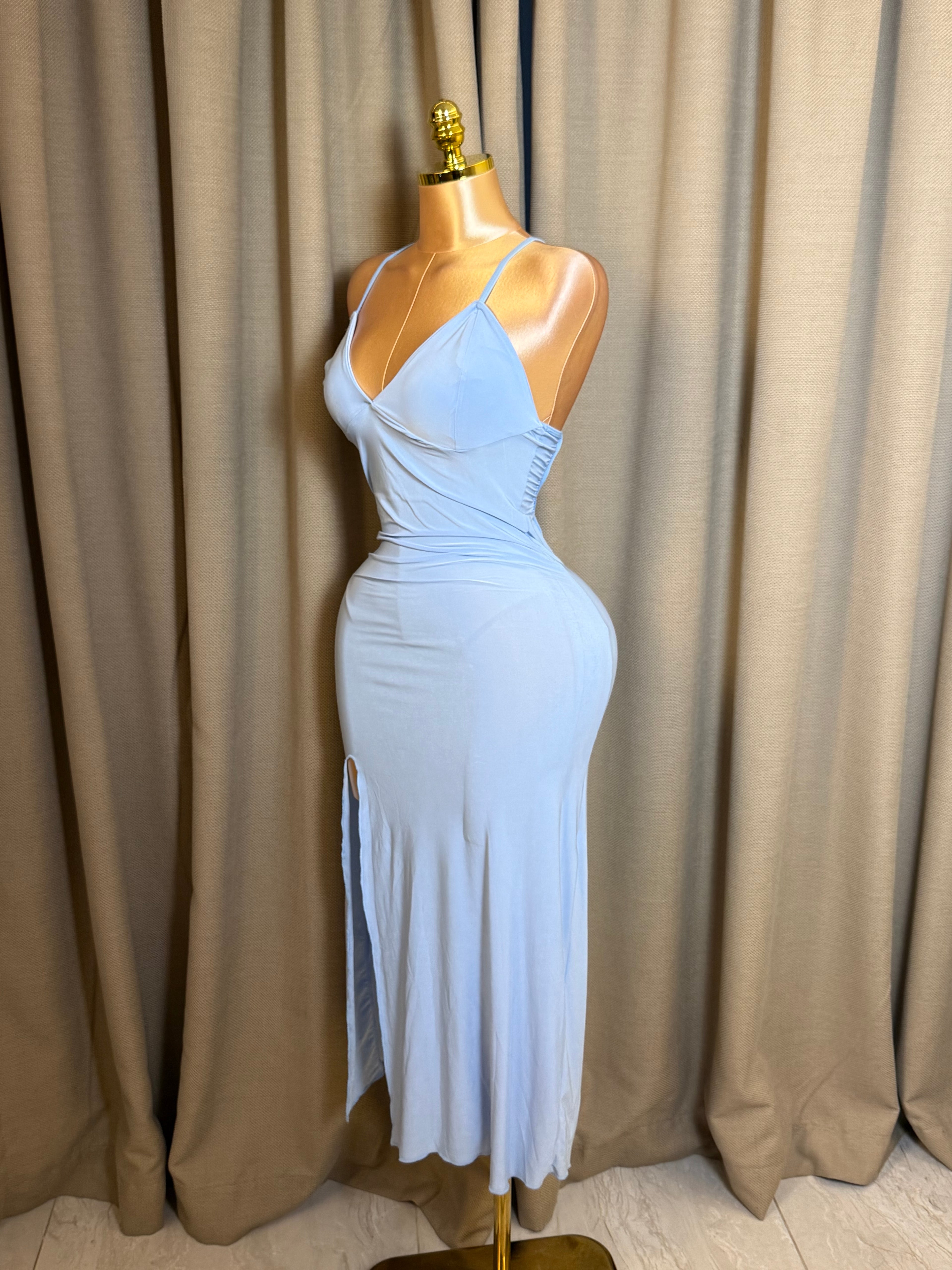 V-Neck High-Slit Backless Maxi