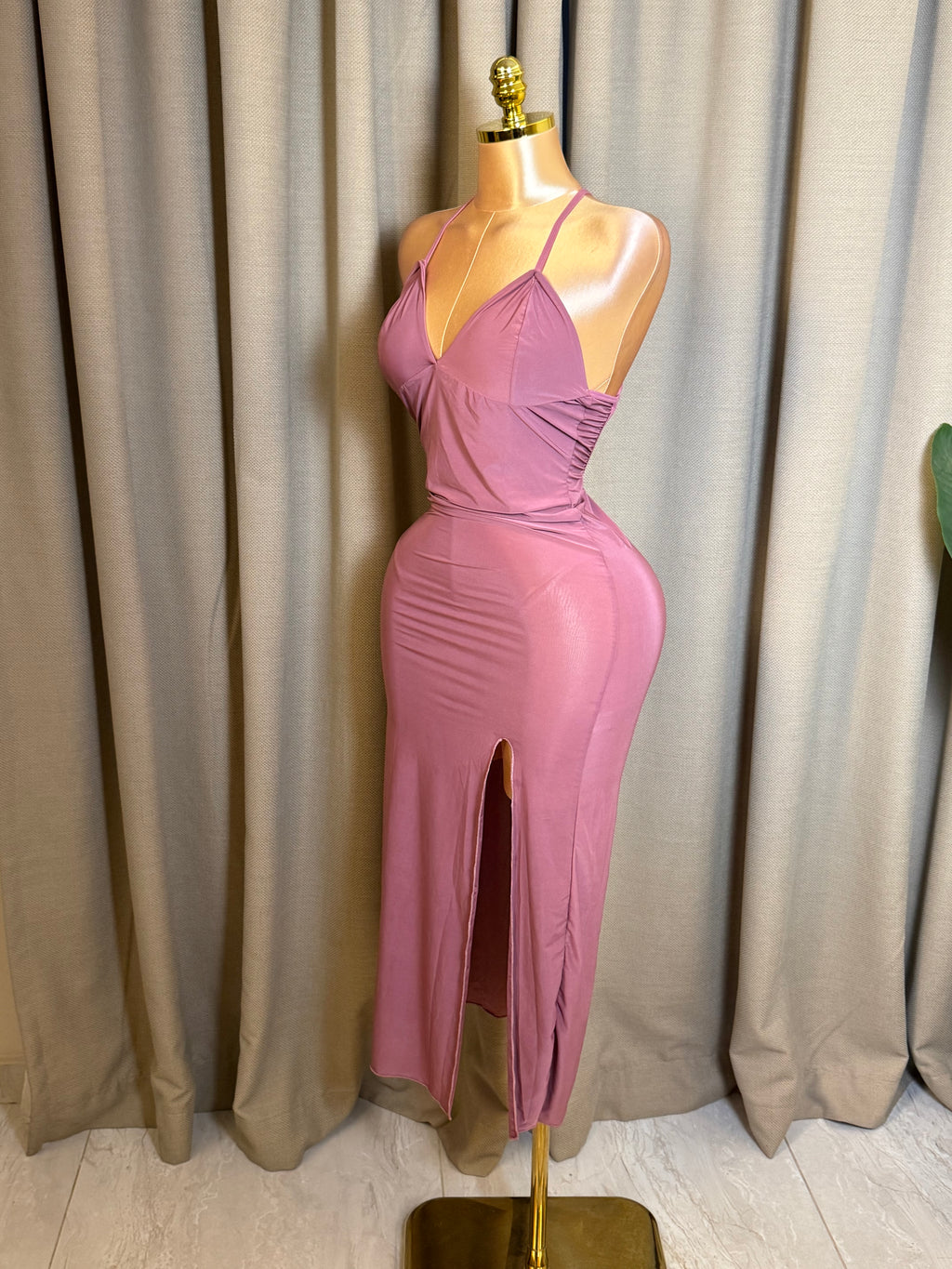 V-Neck High-Slit Backless Maxi