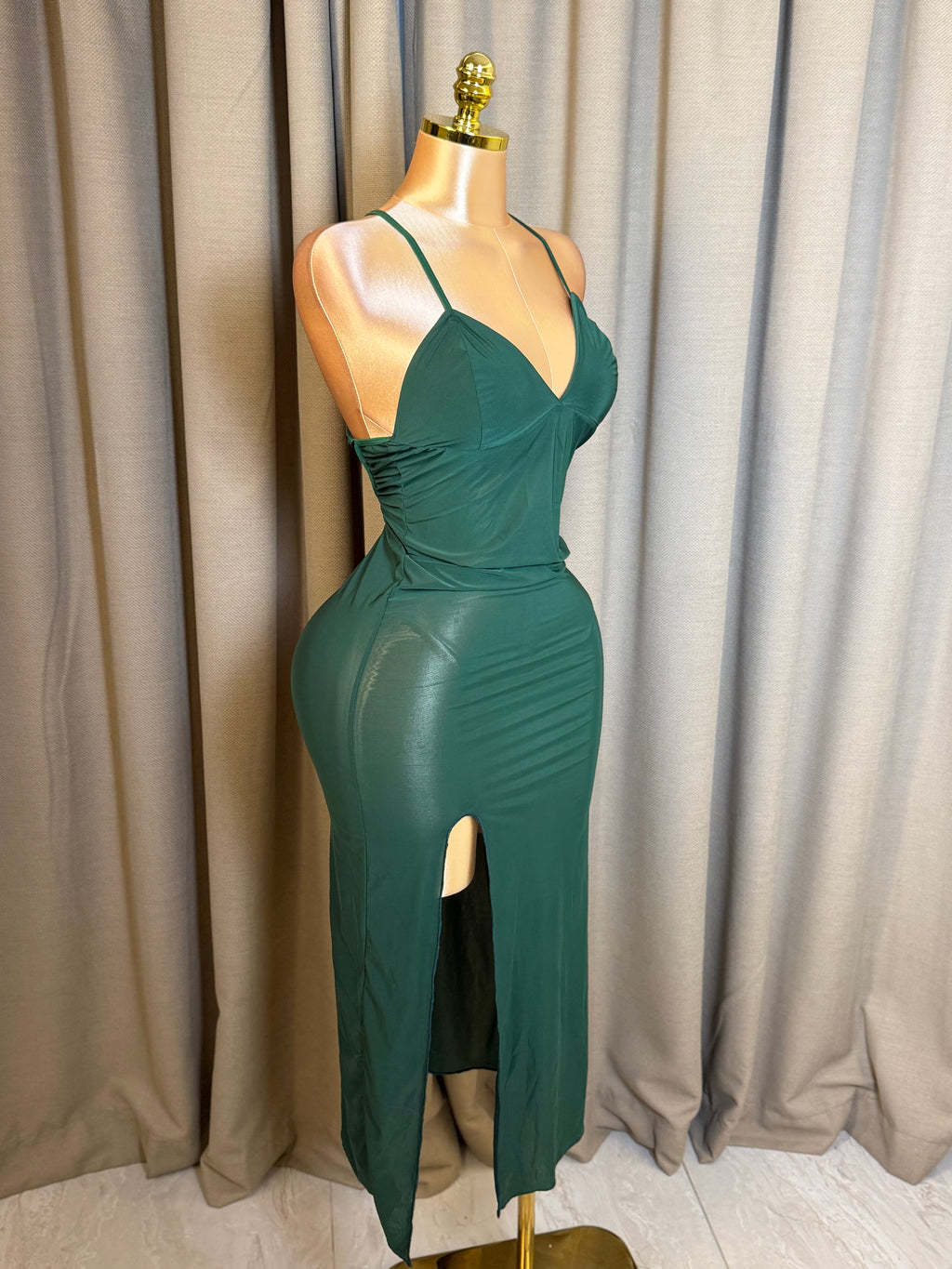V-Neck High-Slit Backless Maxi