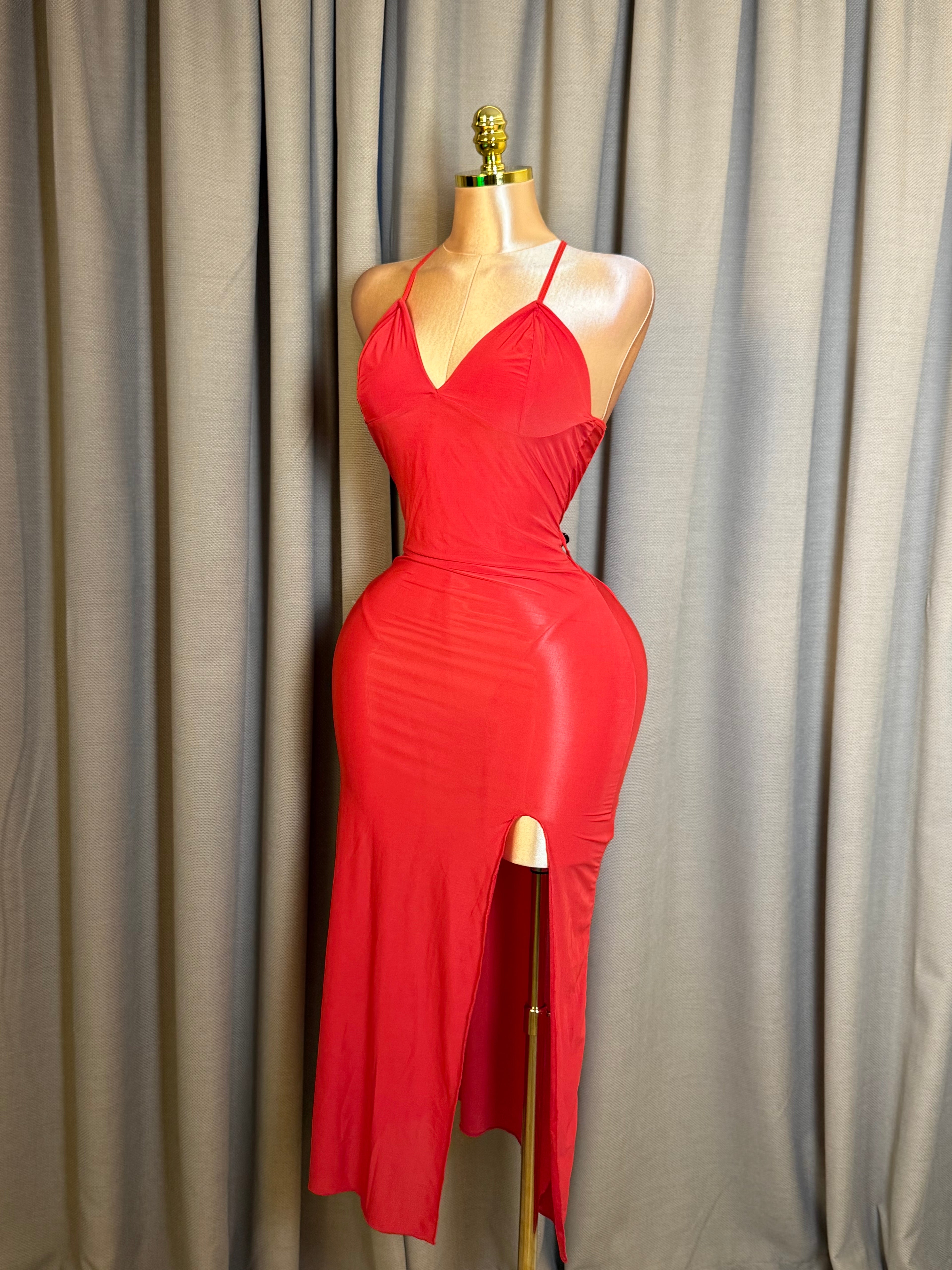V-Neck High-Slit Backless Maxi