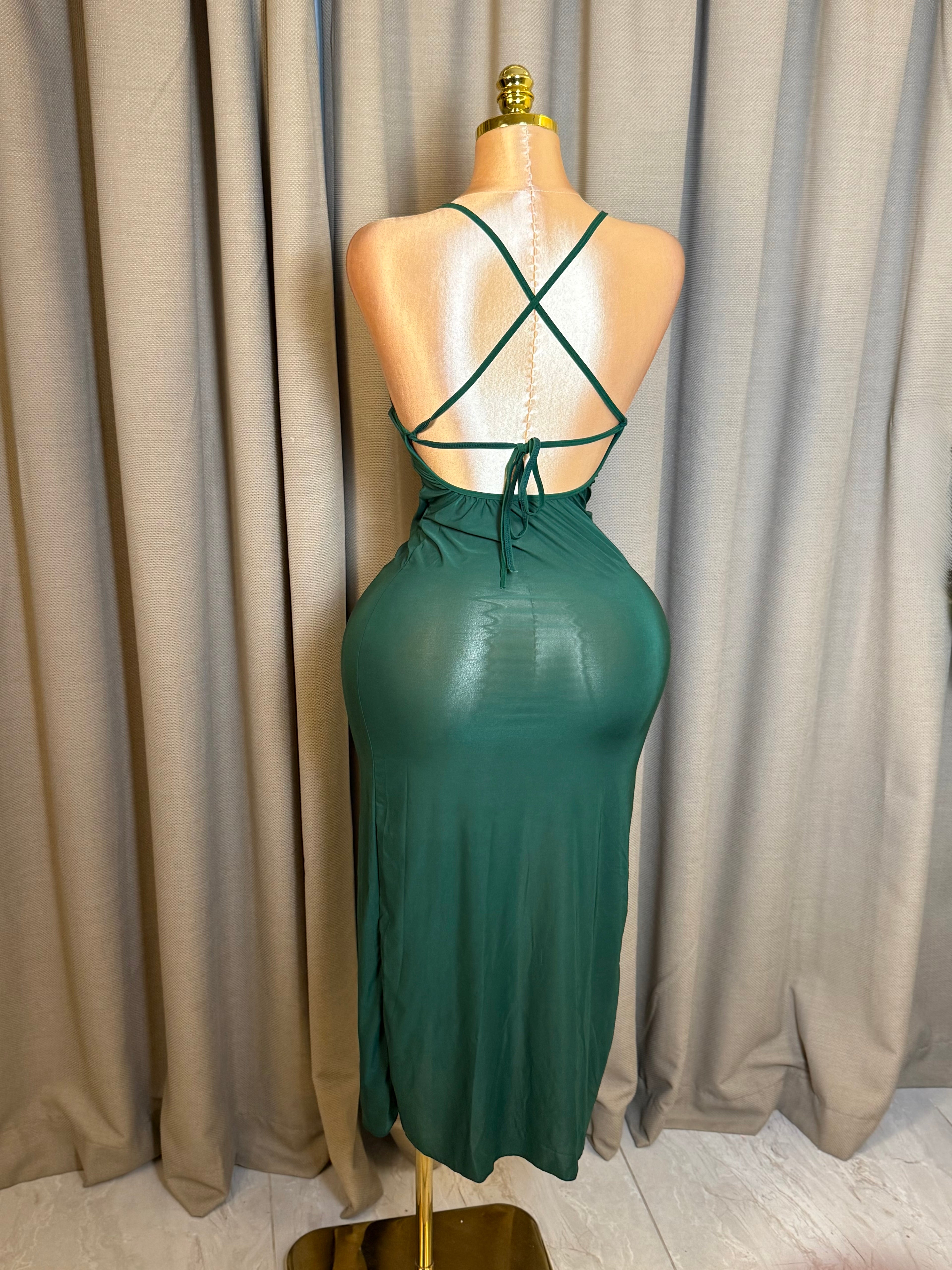 V-Neck High-Slit Backless Maxi
