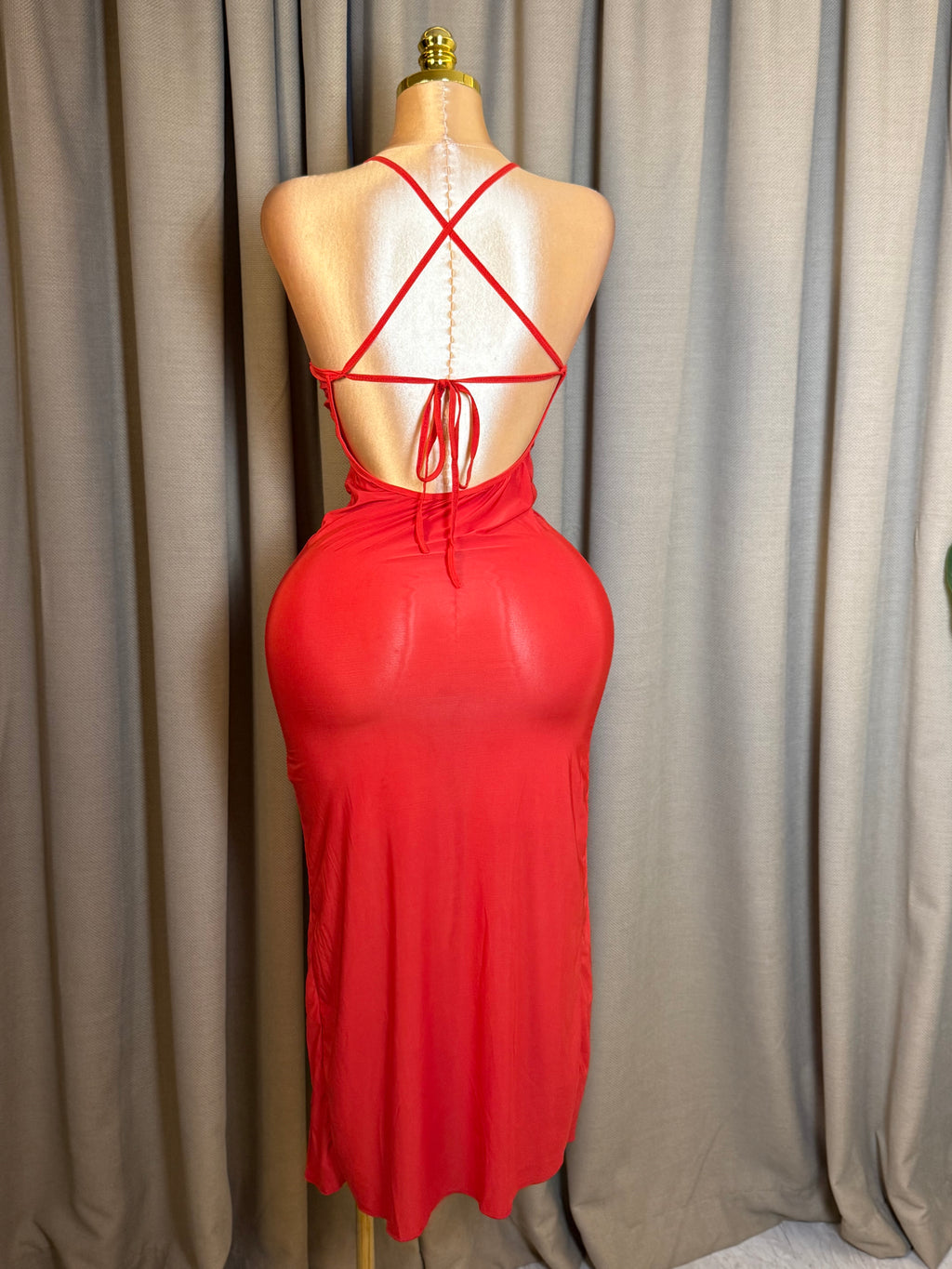 V-Neck High-Slit Backless Maxi