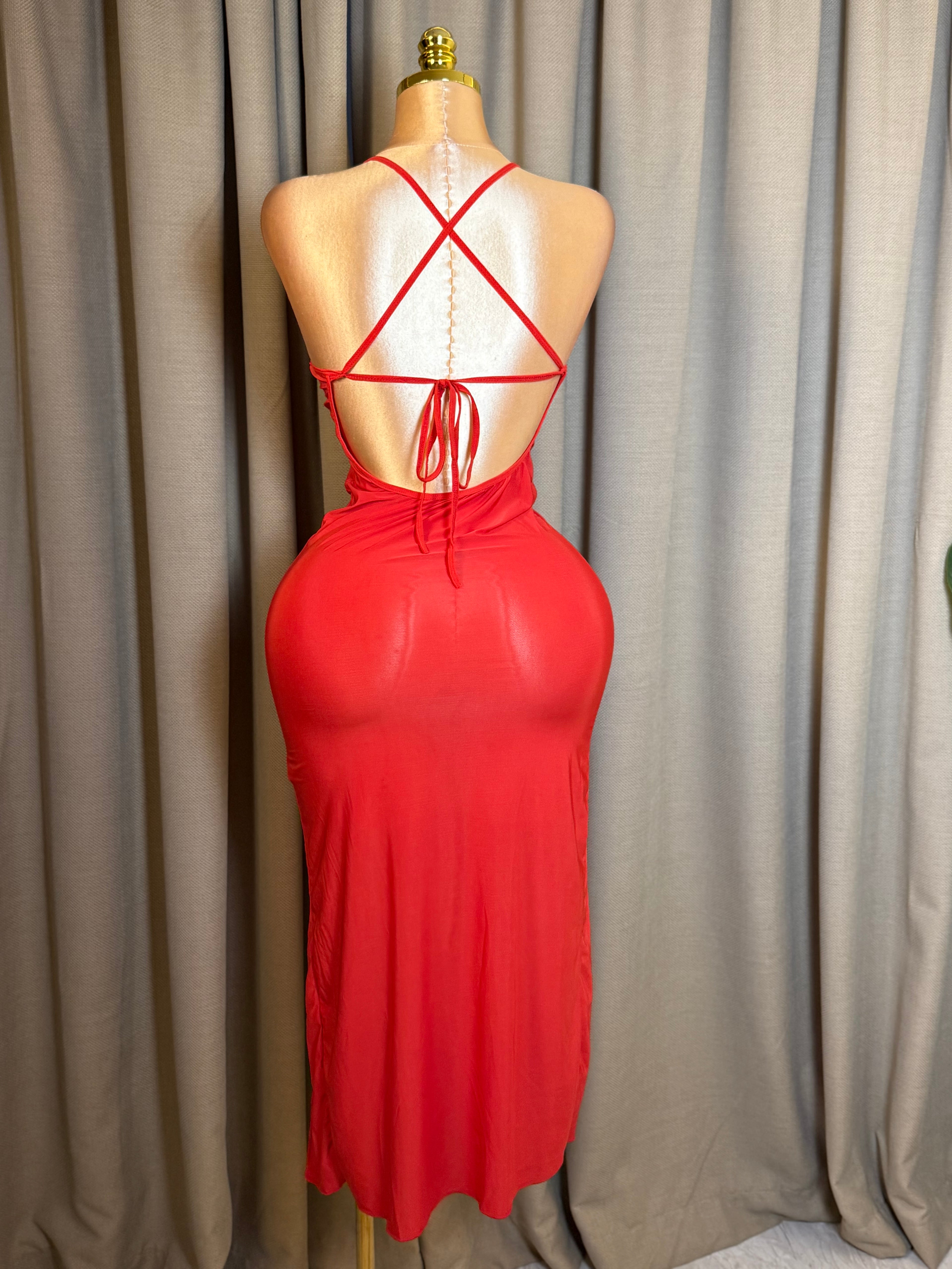 V-Neck High-Slit Backless Maxi