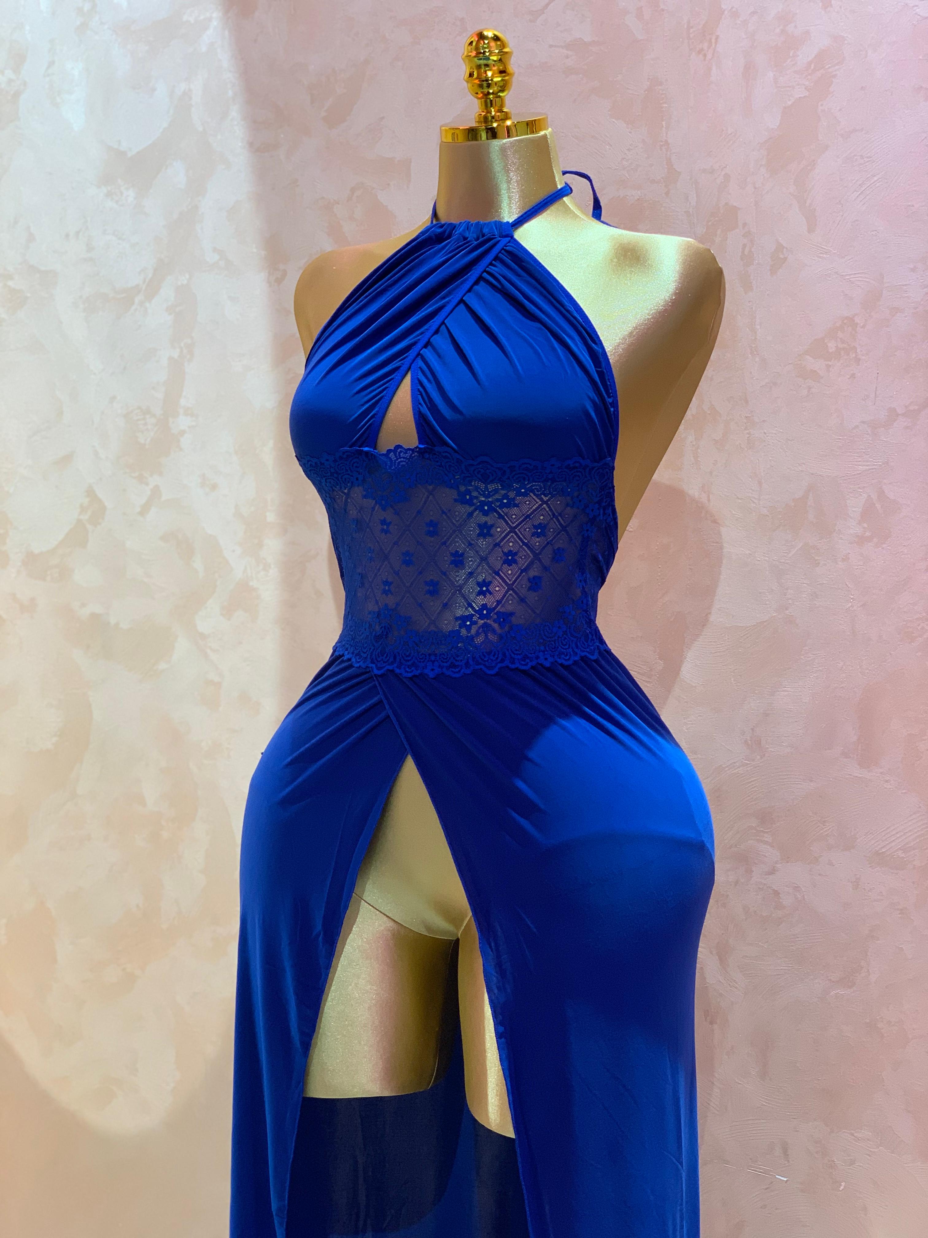 Long Lingerie with Front Slit & Lace