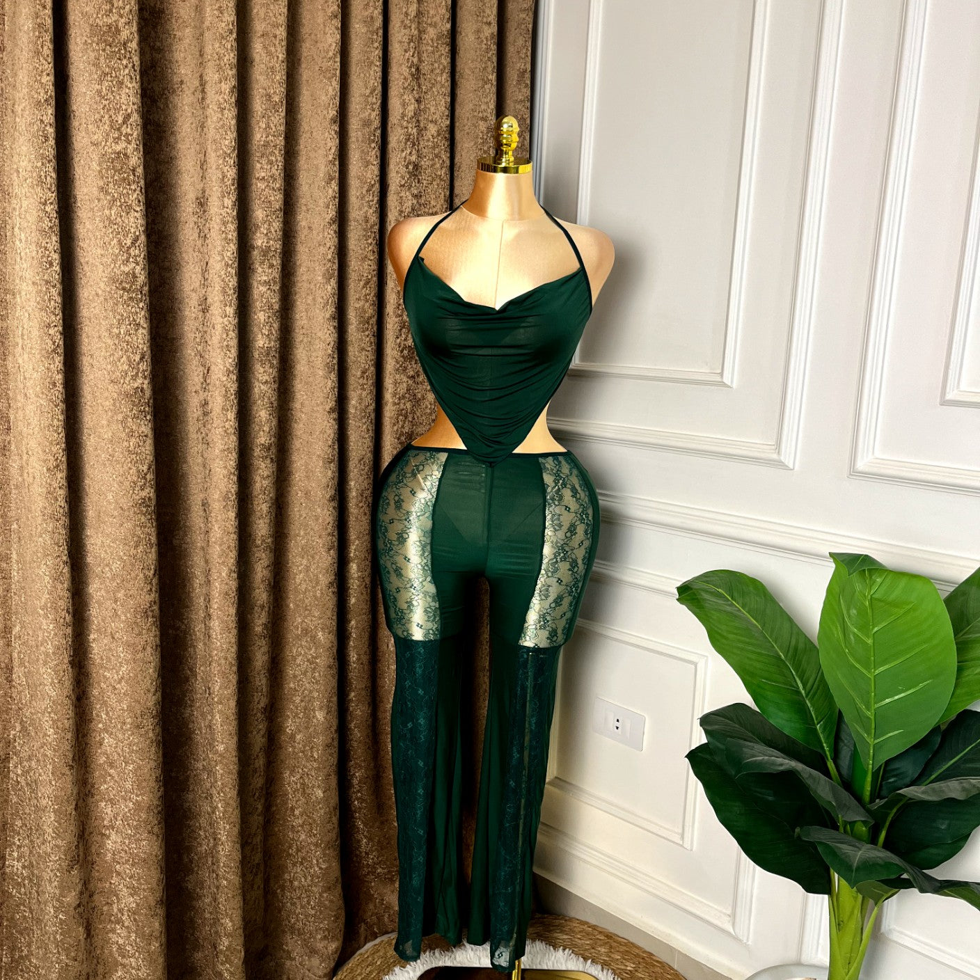 Triangle Top & Lace Pants Set