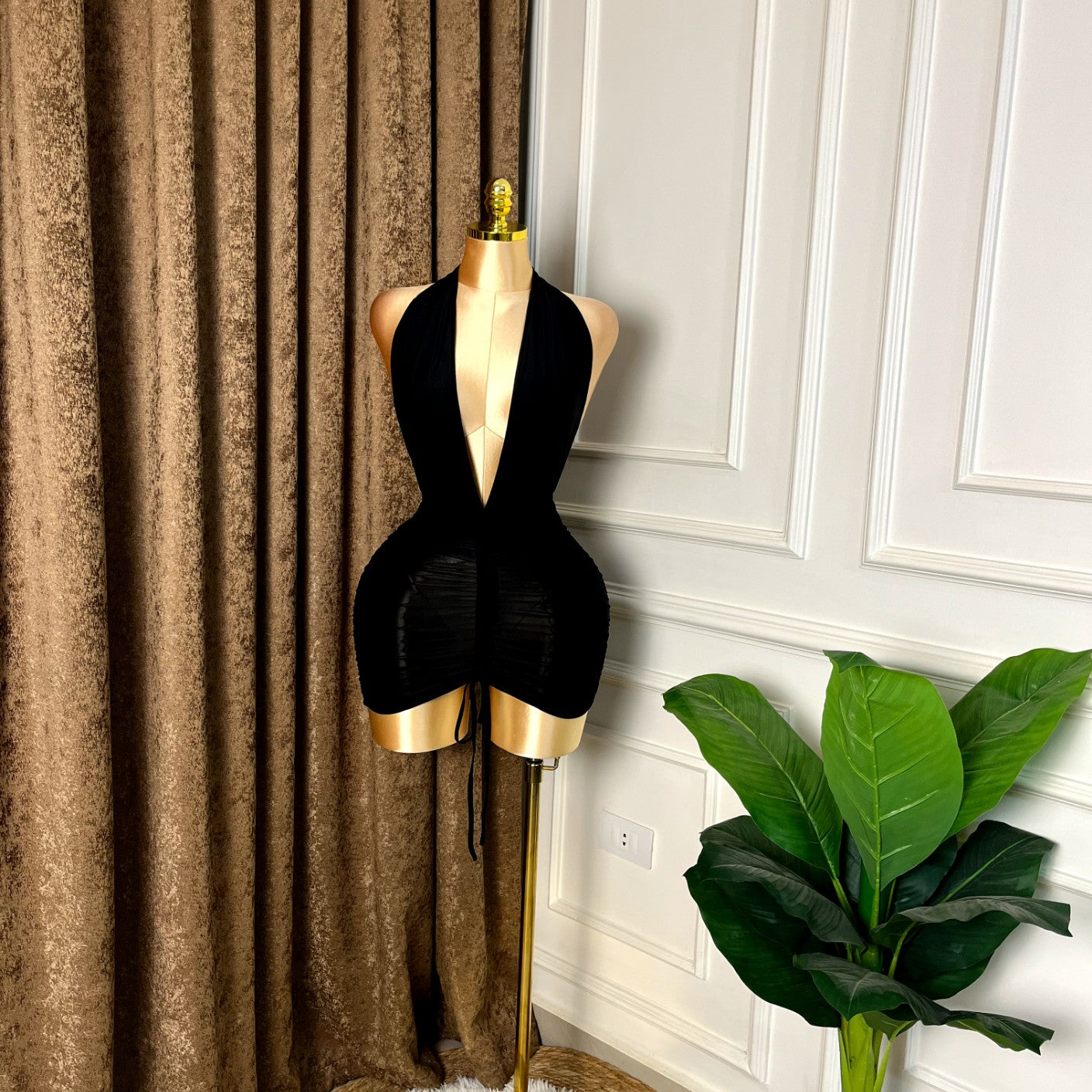 sweetener backless ruched satin mini dress Navy Blue Ruched Satin Mini Dress Blue / S